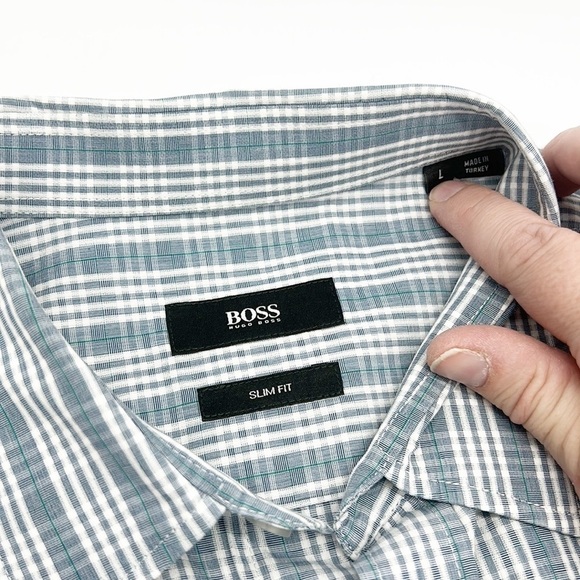 Boss Hugo Boss Ronny Plaid Slim Fit Shirt Men's Large Blue Button‎ Down - Picture 7 of 7